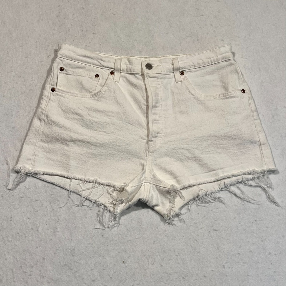 Levi's White Frayed Hem Denim Cutoff Shorts